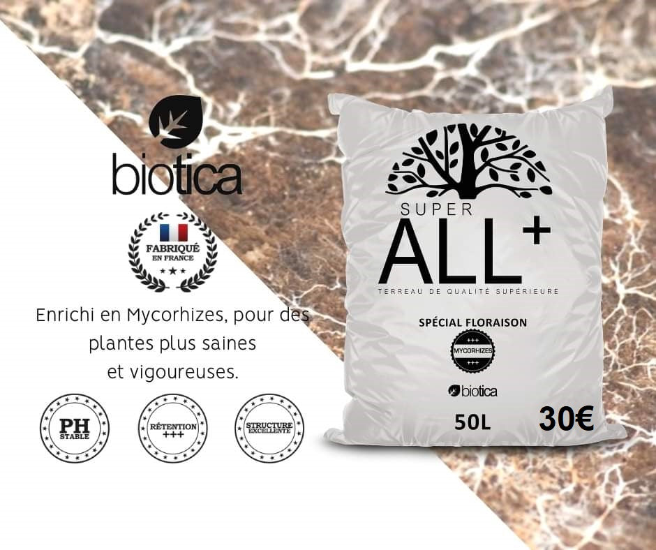 Super All Mix+ de Biotica est un terreau haut de gamme enrichi en mycorhizes et Bacillus, spécialement conçu pour vos plantes d'intérieur, d'extérieur et vos cultures potagères. Disponible exclusivement chez SK SHOP à la Réunion en sac de 50 litres, c'est le choix idéal pour un rempotage réussi, avec une croissance et floraison rapide de plantes comme les tomates, fraises et bien d'autres ...