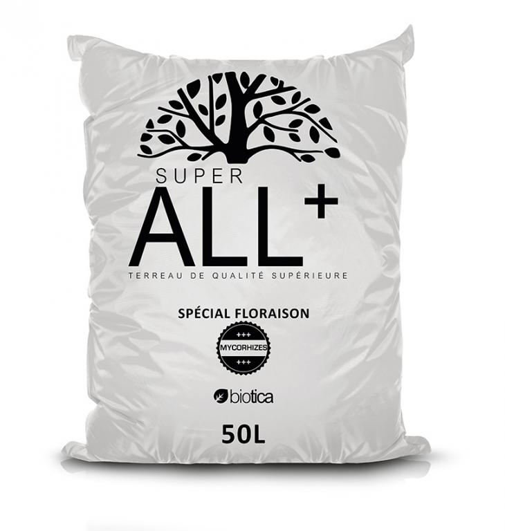 Le Super All mix+ 50 litres est doté d'une excellente structure qui favorise une floraison plus rapide des plantes. Constitué de tourbes débarrassées de la poussière, ce terreau permet une ré humectation rapide et une excellente rétention d'eau, garantissant un résultat de qualité supérieure à tout autre terreau disponible en jardinerie traditionnelle.