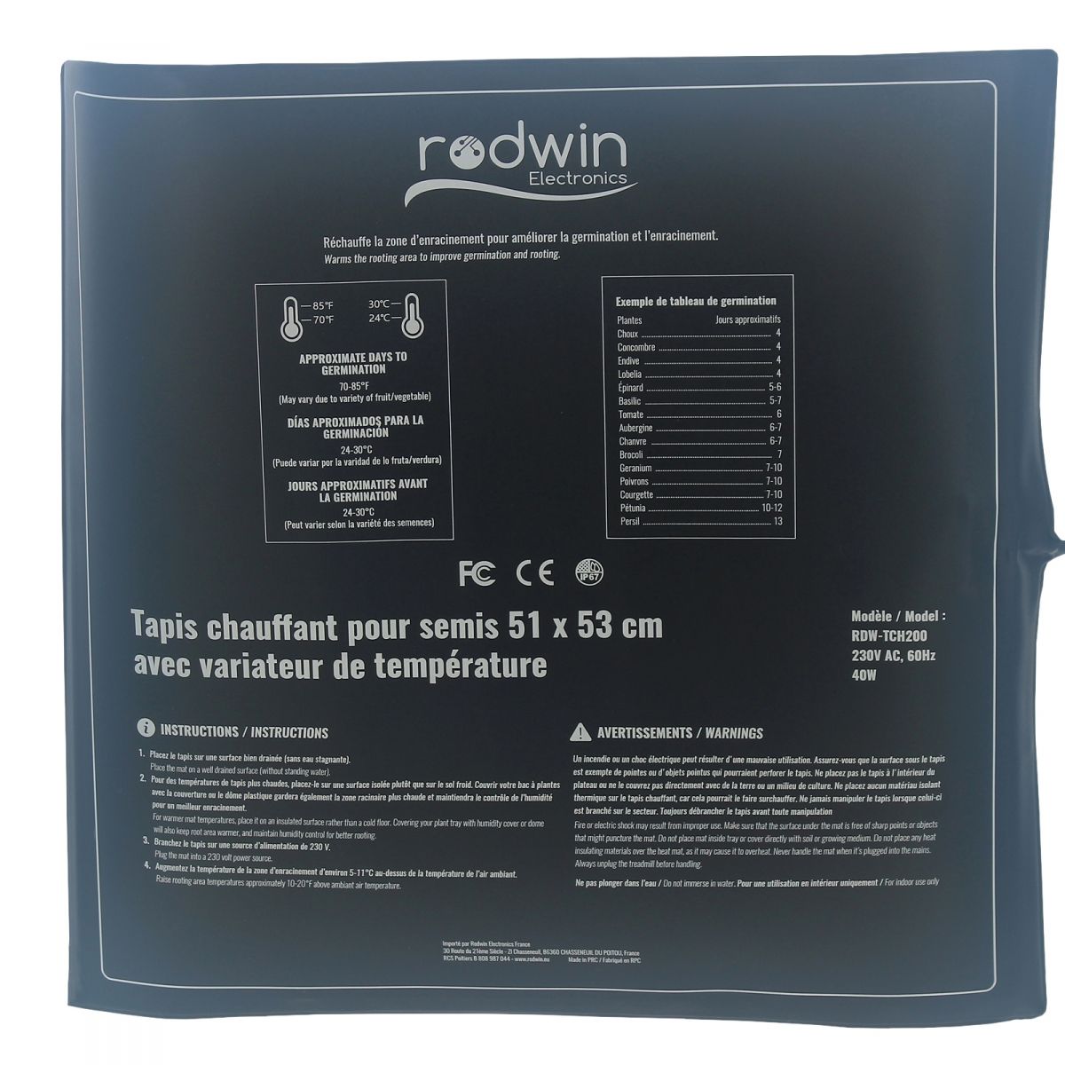 Tapis chauffant 40W avec variateur